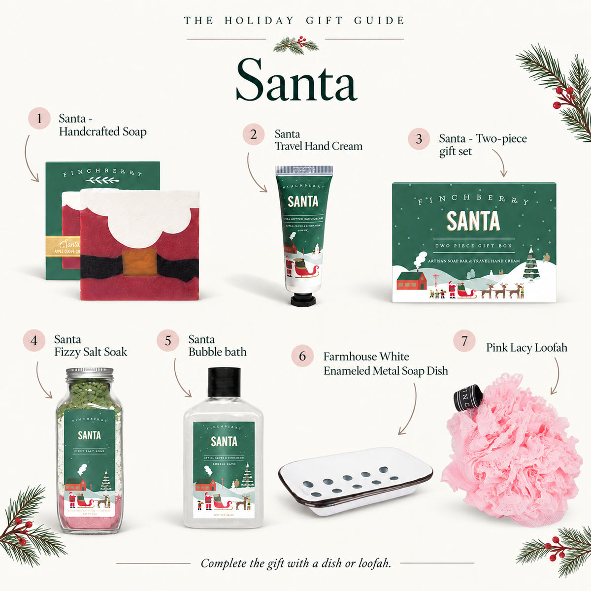 Santa holiday gift guide with coordinating soap dish and Lacy Loofah