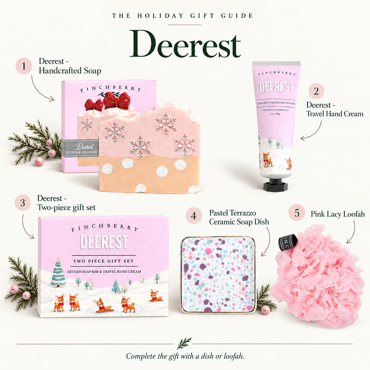 Deerest holiday gift guide with coordinating soap dish and Lacy Loofah