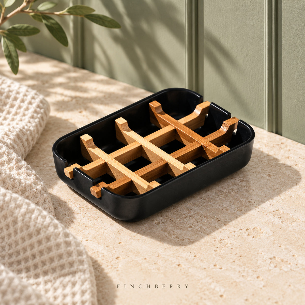 Black & Bamboo Soap Dish styled image