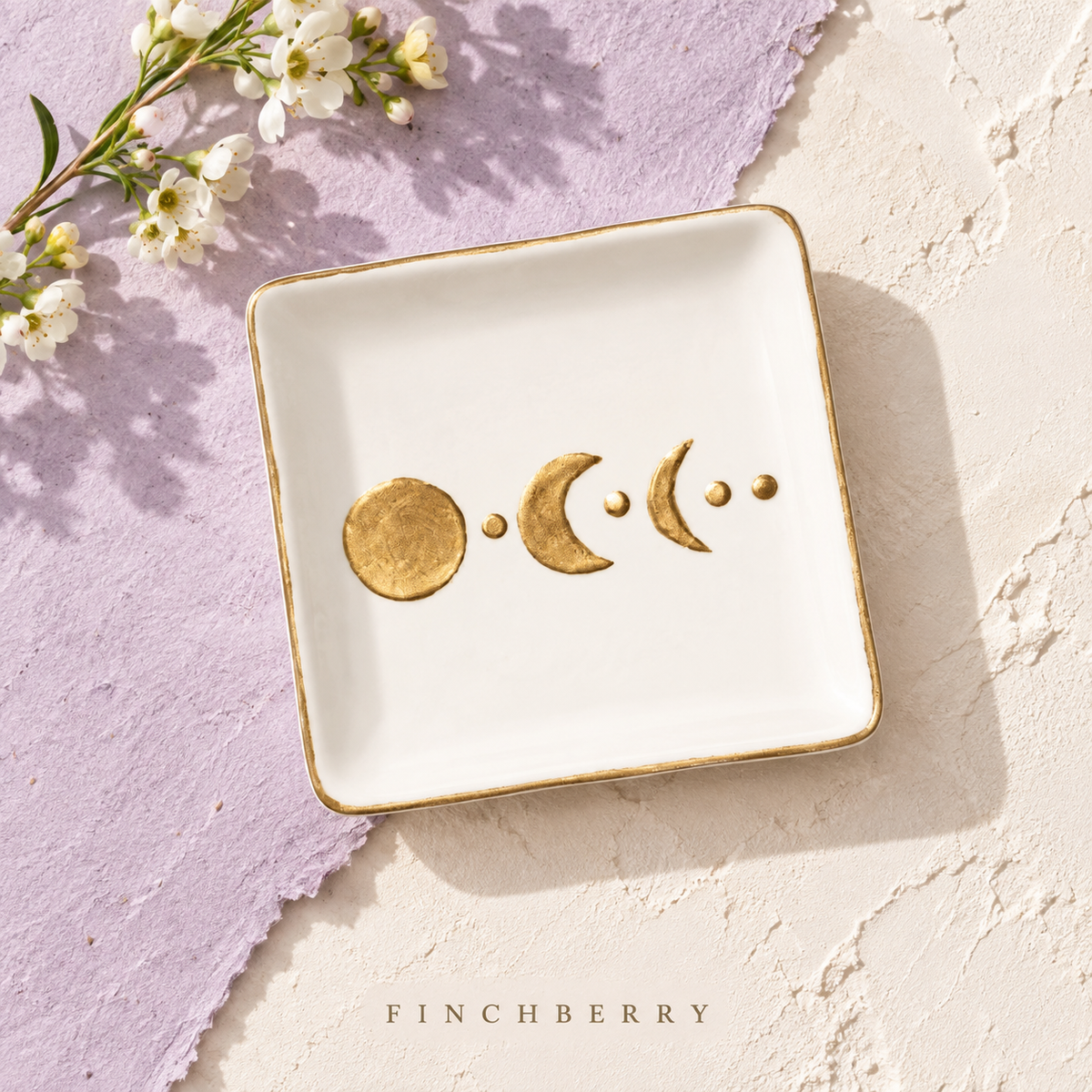 Lunar Ceramic Soap Dish styled editorial product photograph