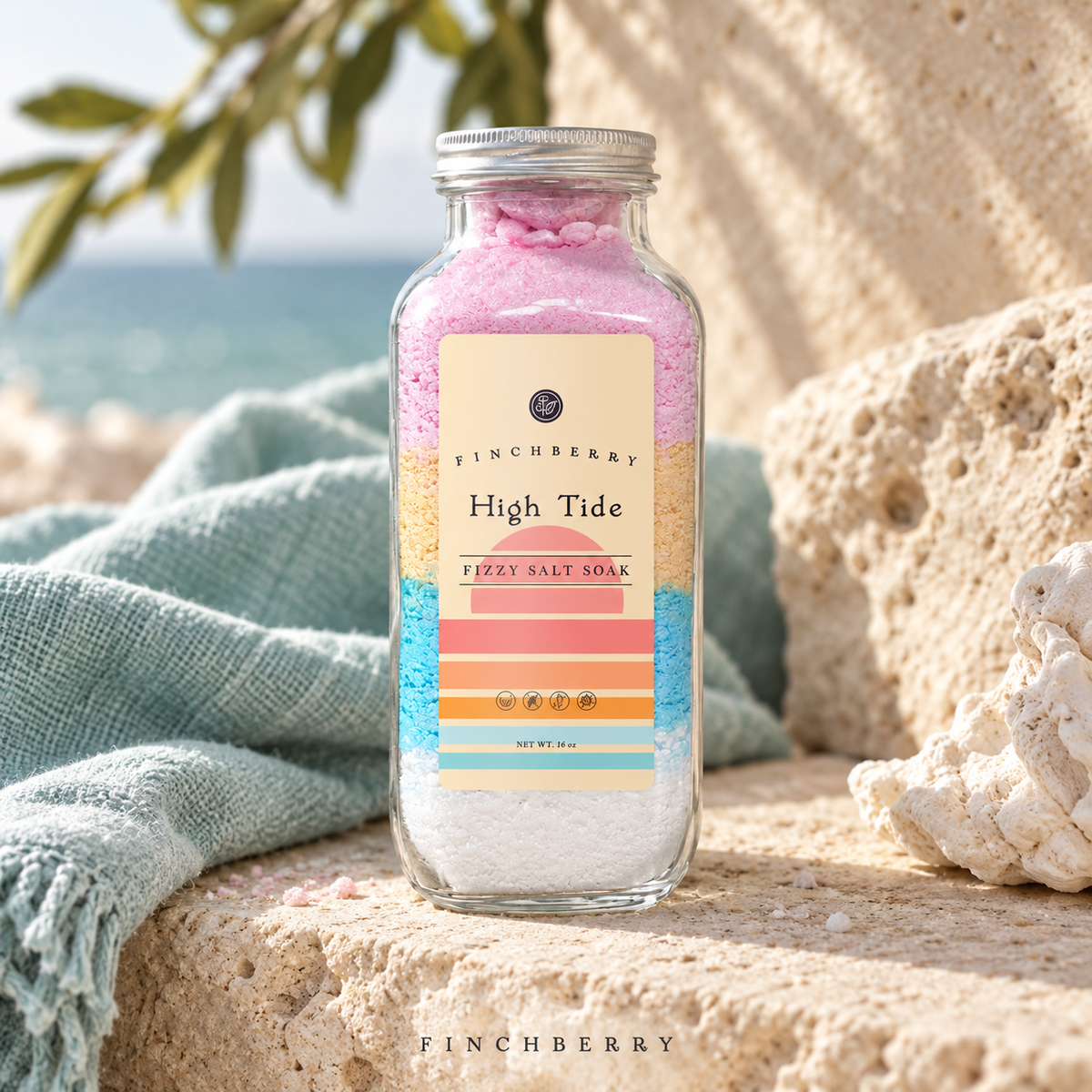 High Tide Fizzy Salt Soak styled editorial product photograph