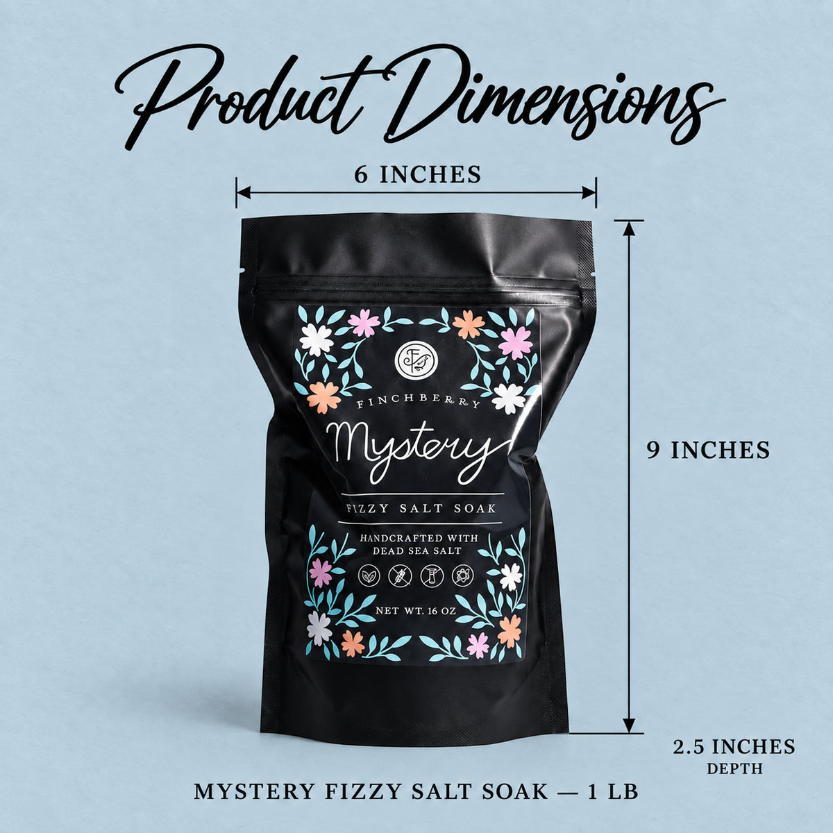 Mystery Fizzy Salt Soak 1 lb product dimensions, measured in inches.