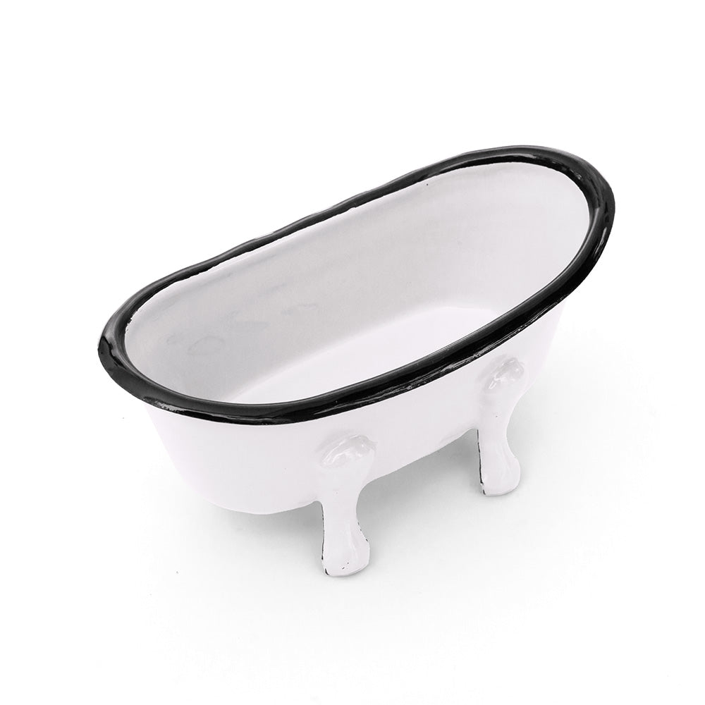 Farmhouse White Enameled Metal Bathtub Soap Dish