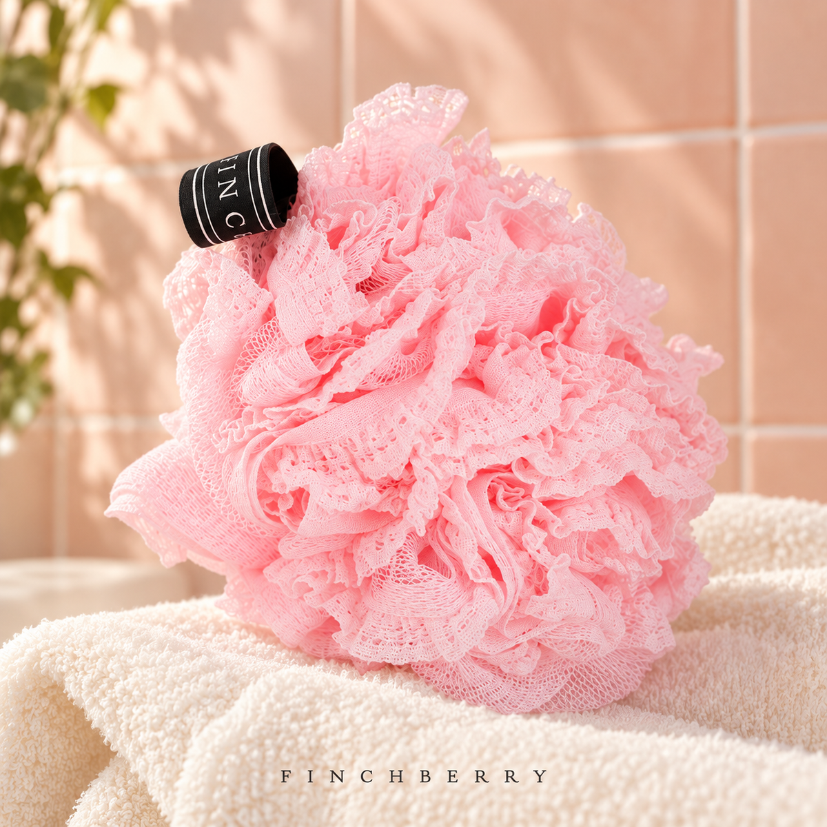 Lacy Loofah - Pink styled editorial product photograph