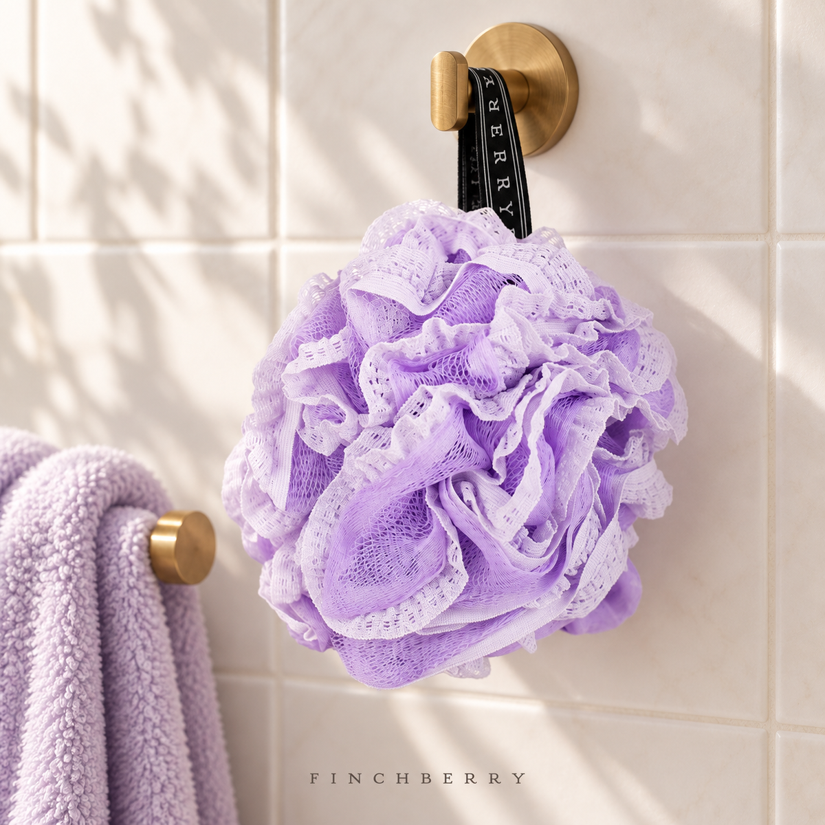 Lacy Loofah - Purple styled editorial product photograph