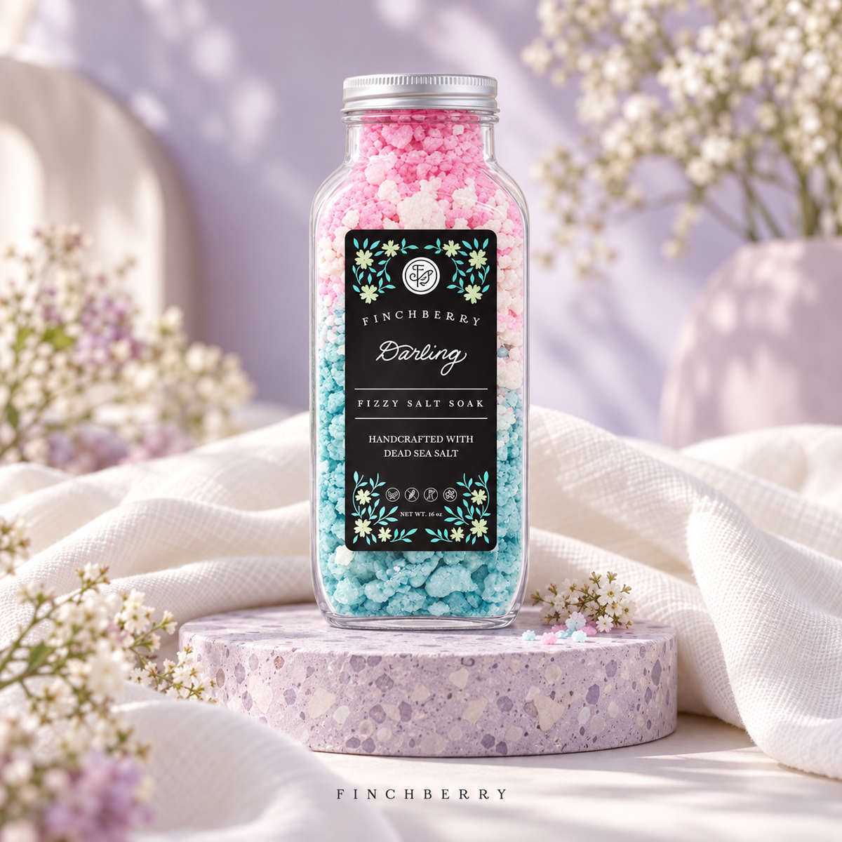 Darling Fizzy Salt Soak styled editorial product photograph