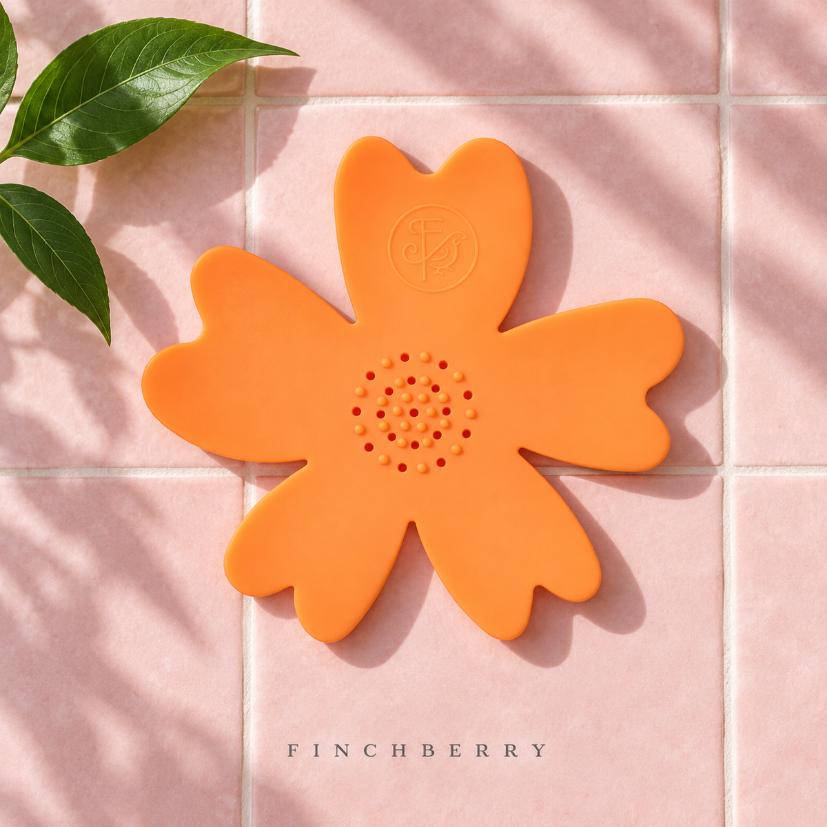 Silicone Flower Soap Dish - Orange styled editorial product photograph
