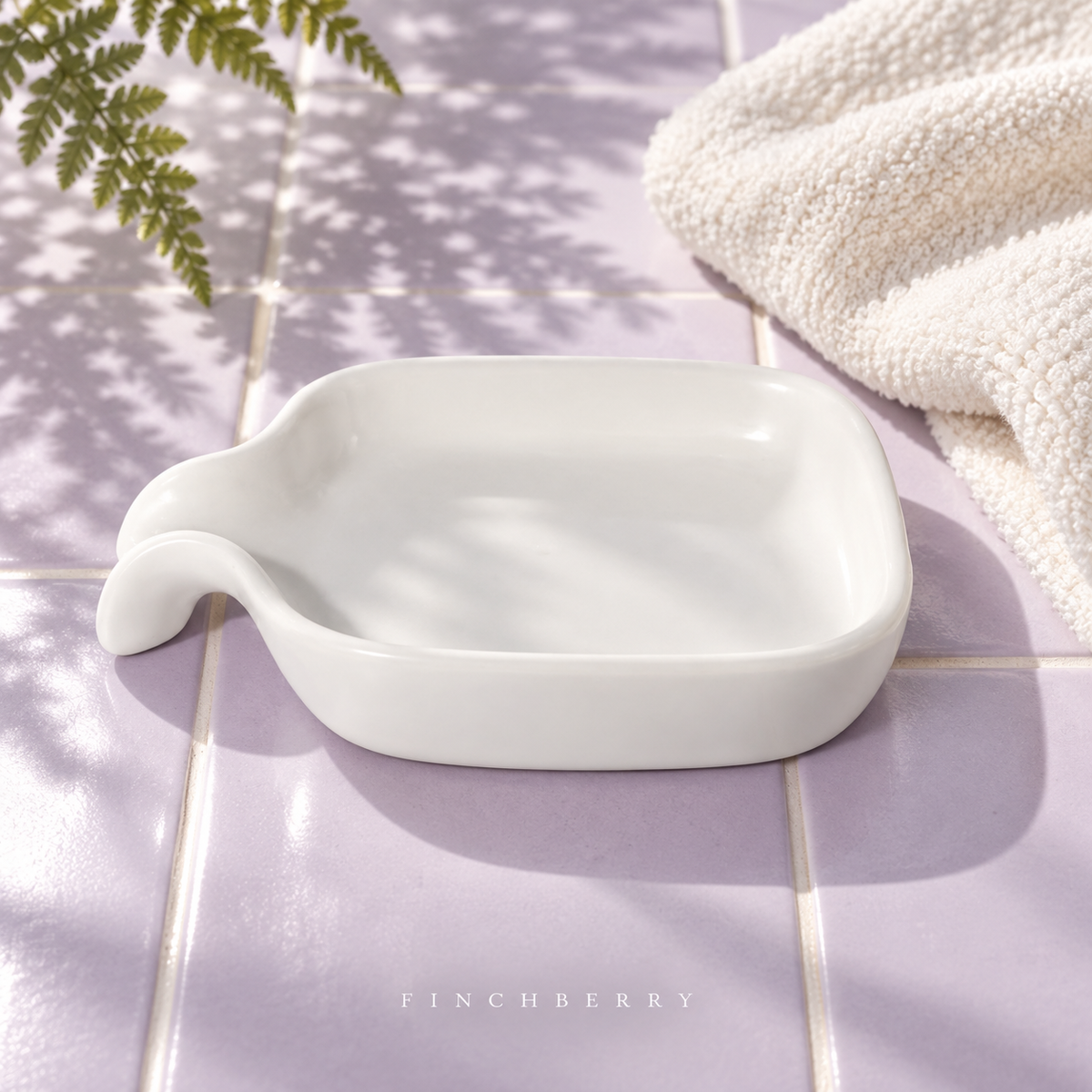 White Drip Ceramic Dish styled editorial product photograph