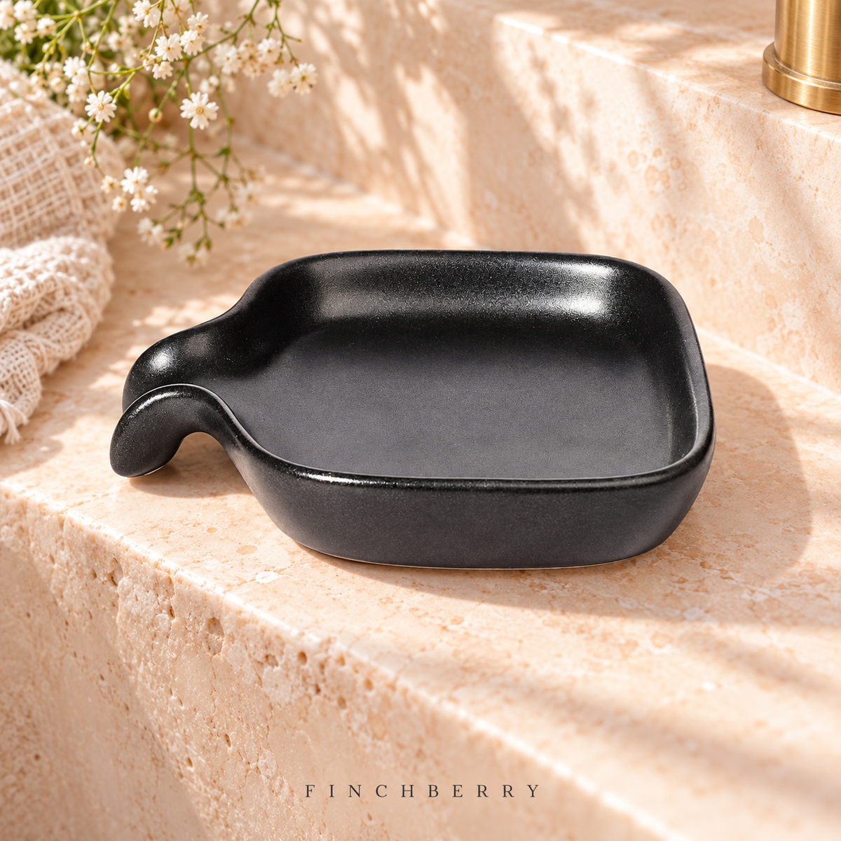 Black Drip Ceramic Dish styled editorial product photograph