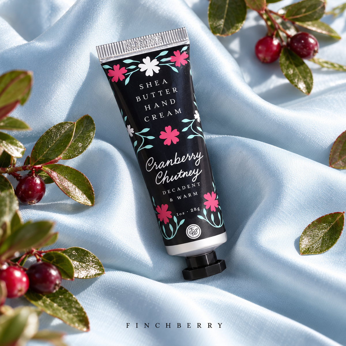 Cranberry Chutney Travel Hand Cream styled editorial product photograph
