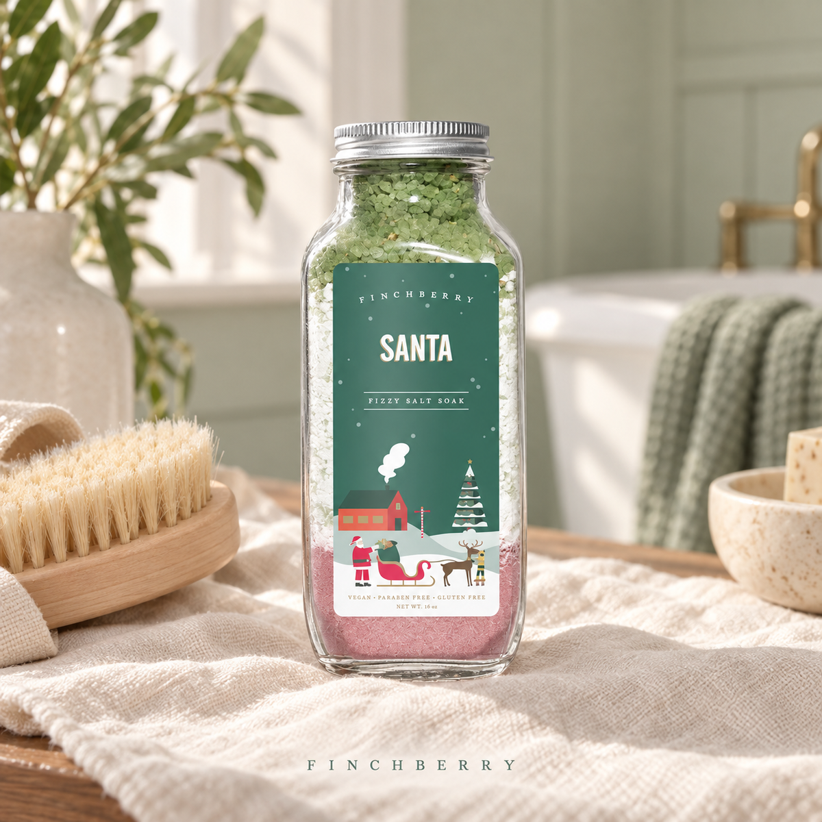 Holiday Edition - Santa Fizzy Salt Soak styled editorial product photograph