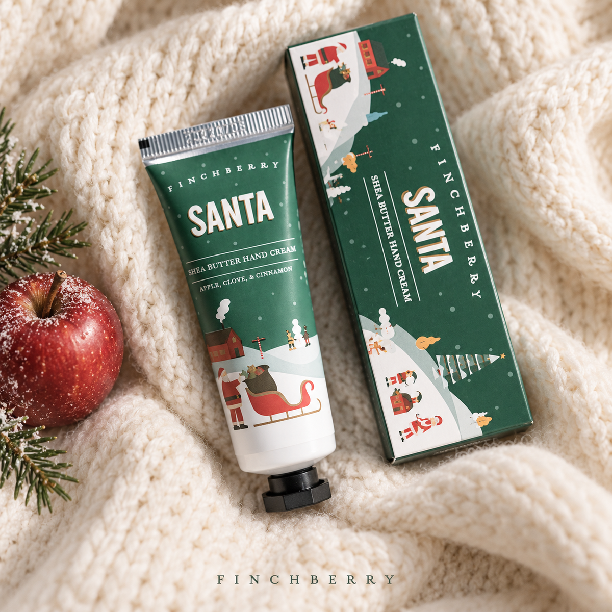 Holiday Santa Travel Hand Cream styled editorial product photograph