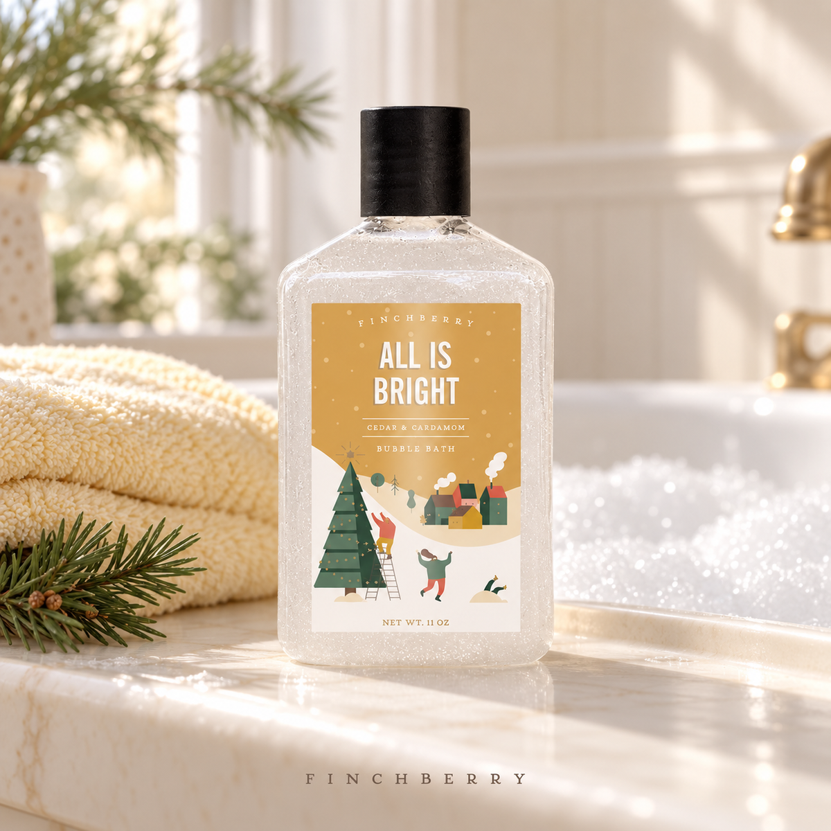 Holiday All is Bright Bubble Bath styled editorial product photograph