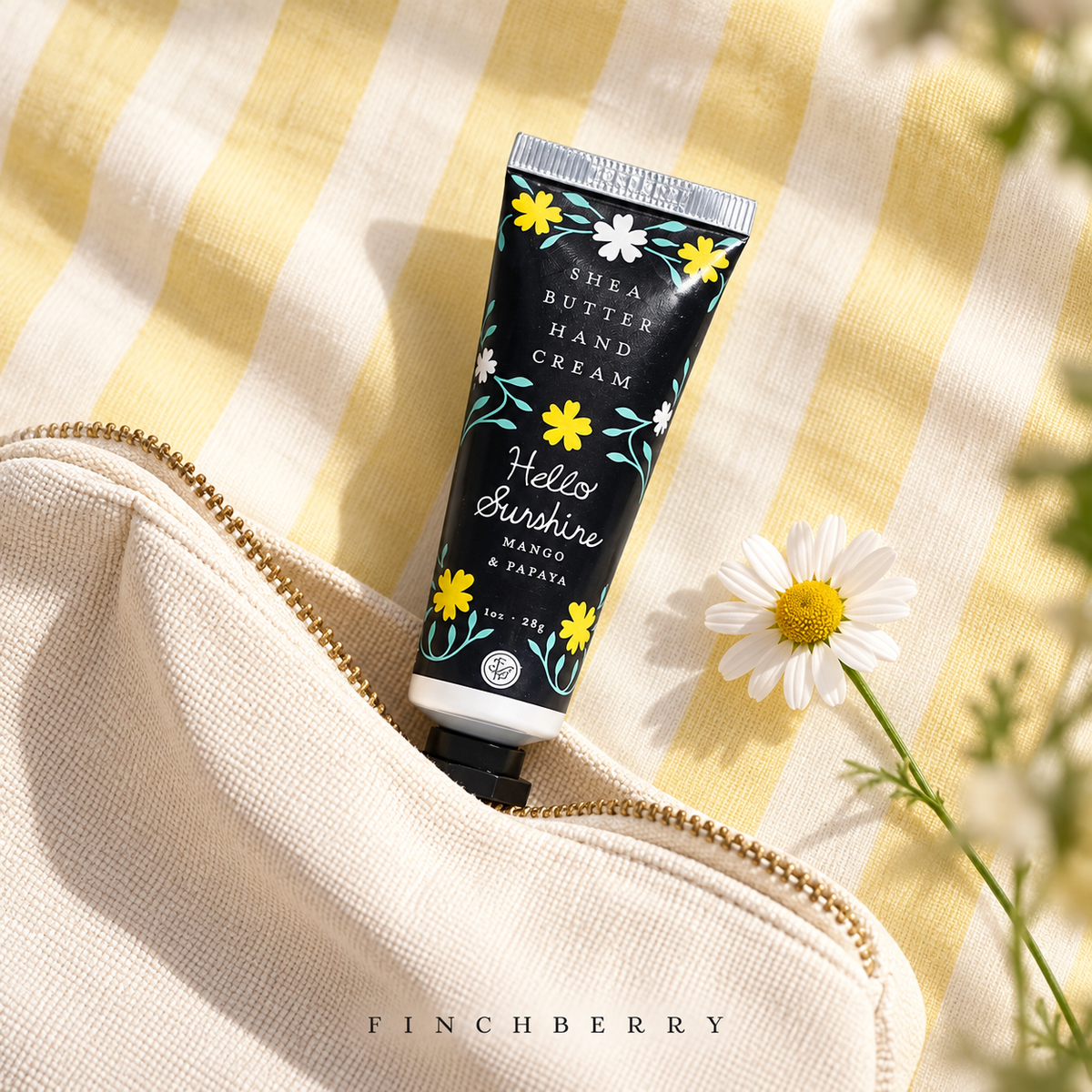 Hello Sunshine Travel Hand Cream styled editorial product photograph