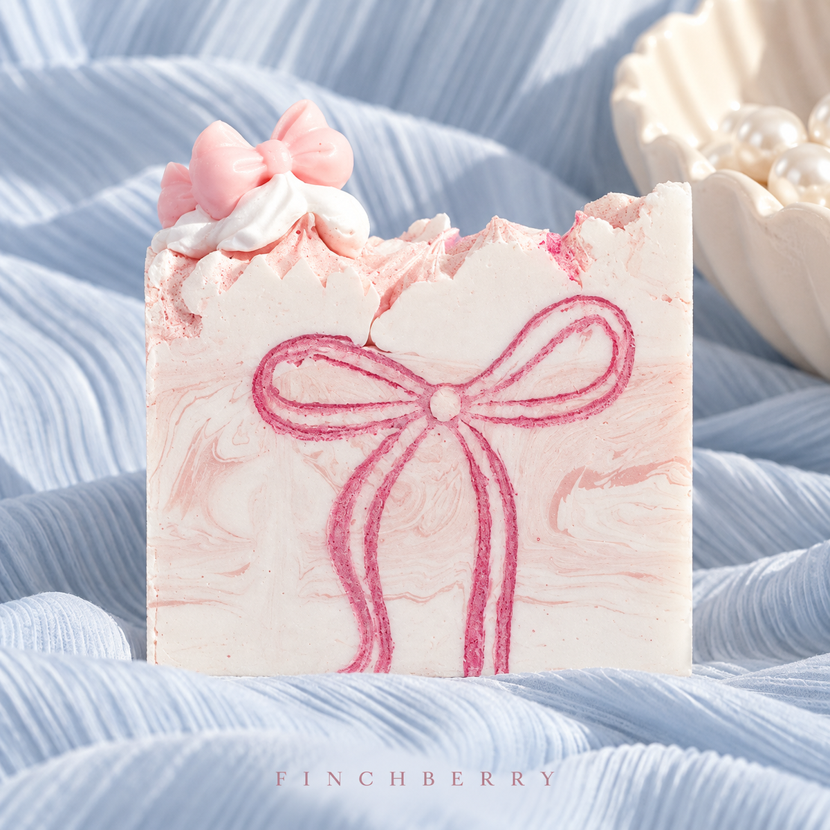 Pretty in Pink Handcrafted Vegan Soap with Pink Coquette Bow styled editorial product photograph