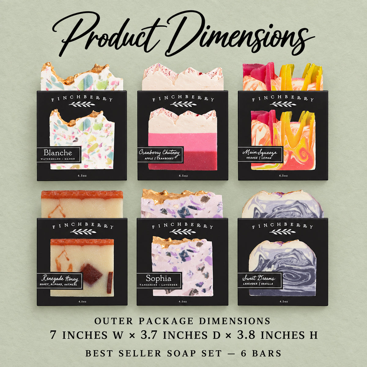 Best Seller Soap Set product dimensions, measured in inches.
