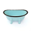 blue enameled metal bathtub soap dish