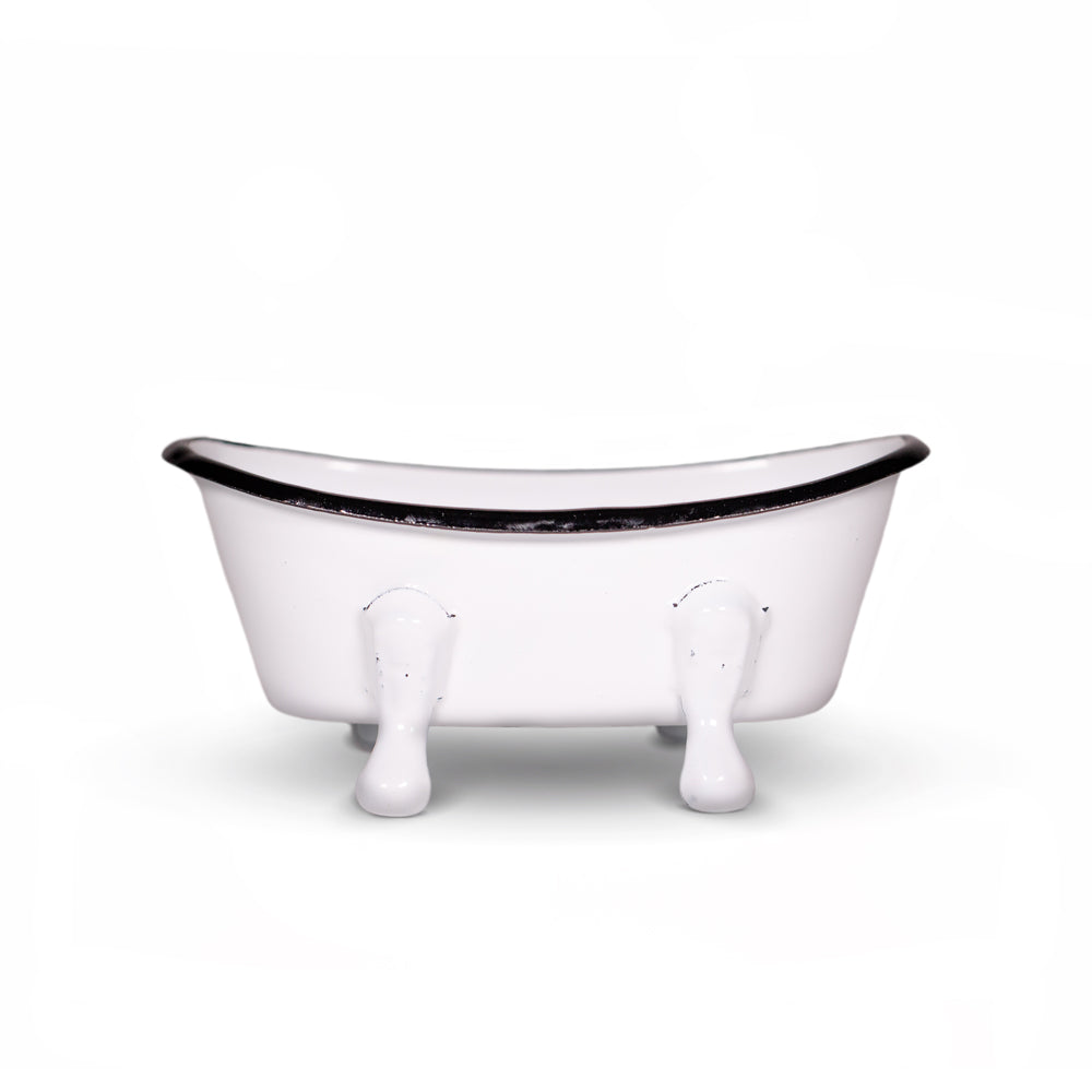 Farmhouse White Enameled Metal Bathtub Soap Dish Finchberry