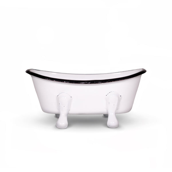 Farmhouse White Enameled Metal Bathtub Soap Dish