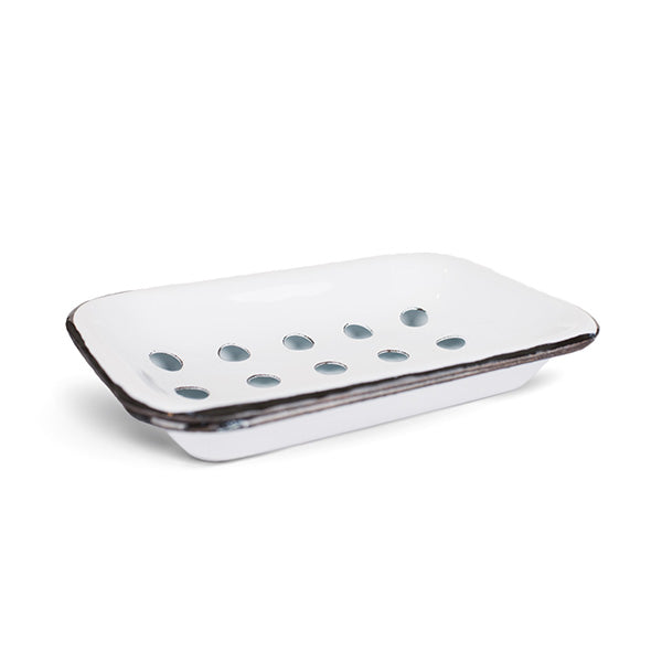 Farmhouse White Enameled Metal Soap Dish