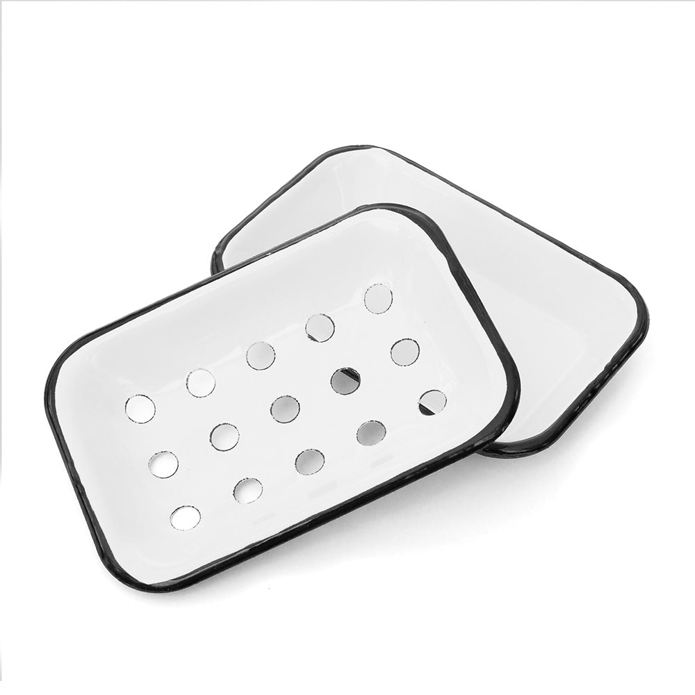 Farmhouse White Enameled Metal Soap Dish
