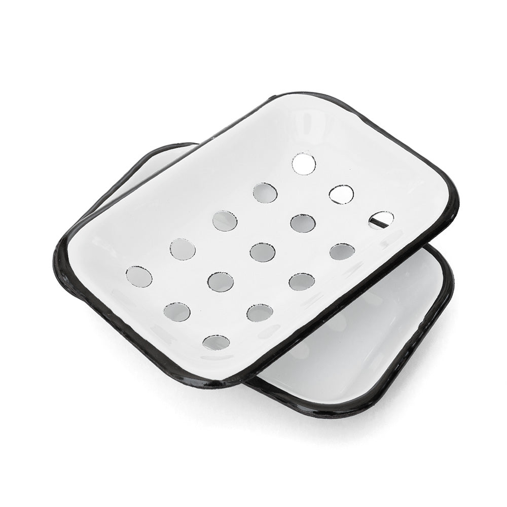 Farmhouse White Enameled Metal Soap Dish