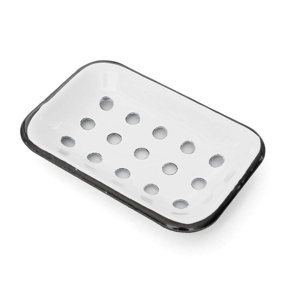 Farmhouse White Enameled Metal Soap Dish