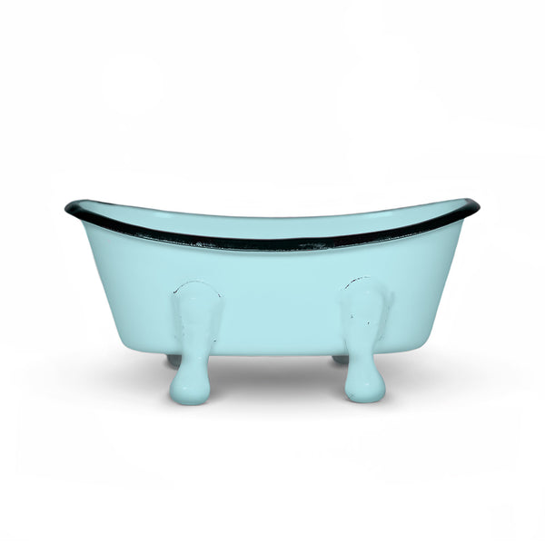 Farmhouse Blue Enameled Metal Bathtub Soap Dish