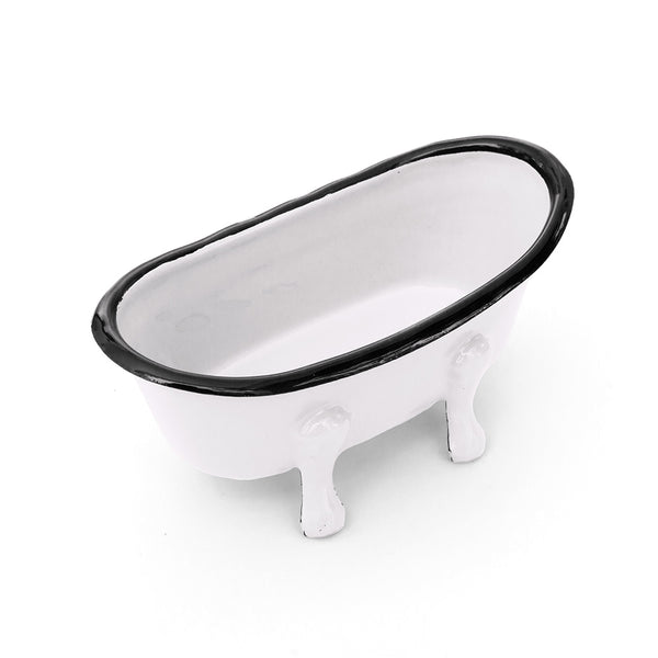 Farmhouse White Enameled Metal Bathtub Soap Dish