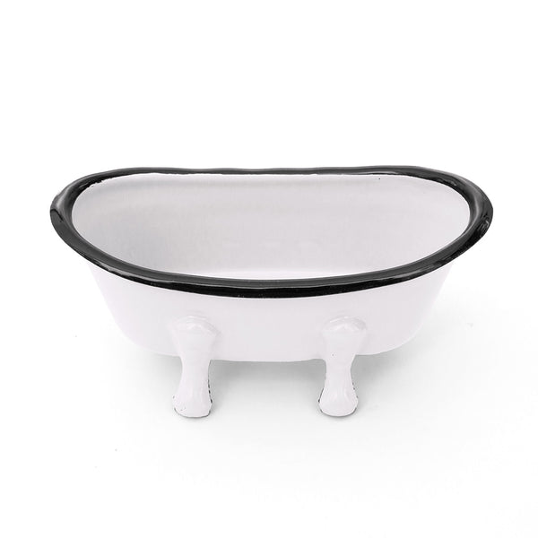 Farmhouse White Enameled Metal Bathtub Soap Dish